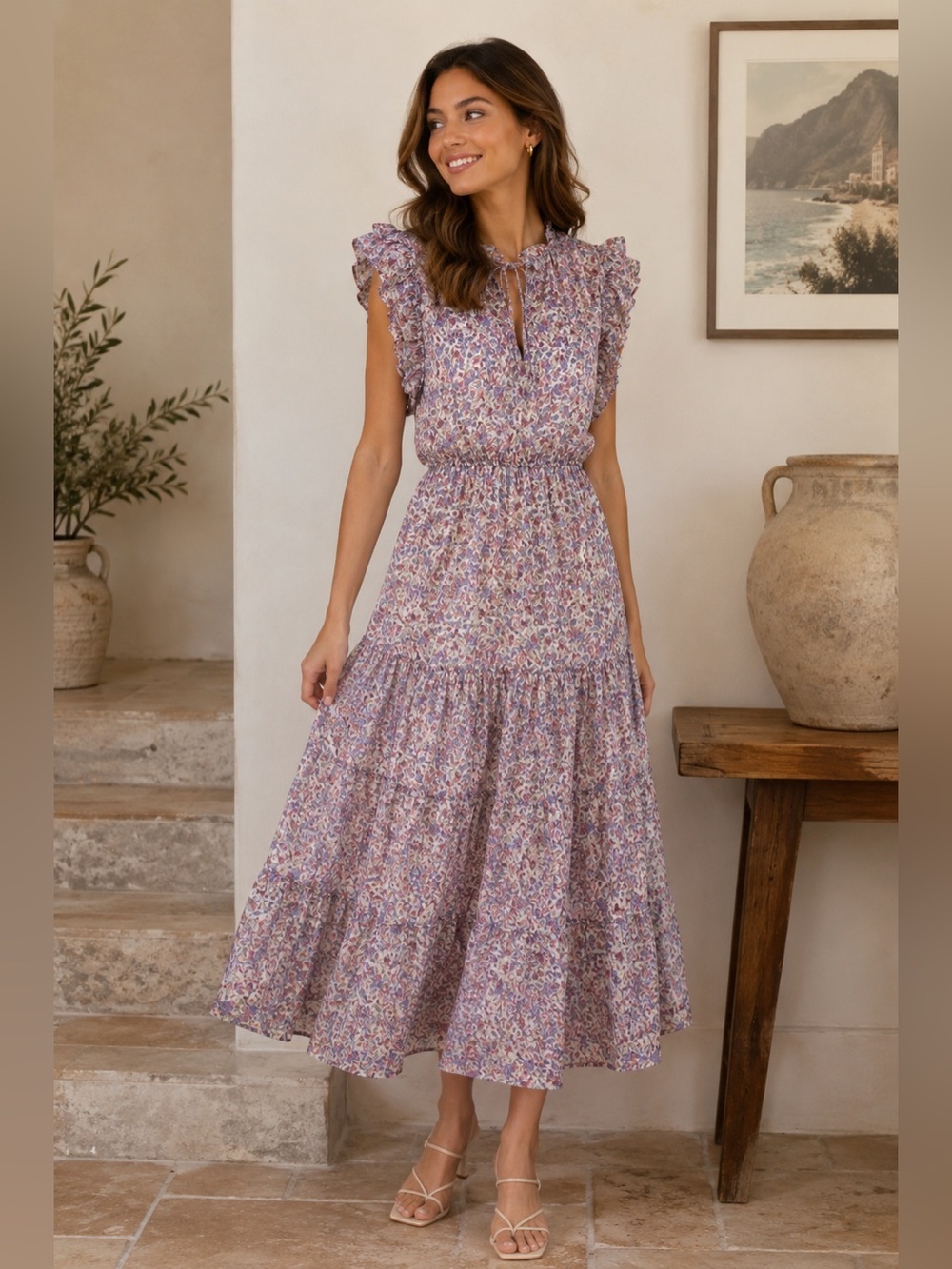 BB Dakota Steve Madden Cottagecore Blue Pink Floral Canyon Midi Dress Size Small